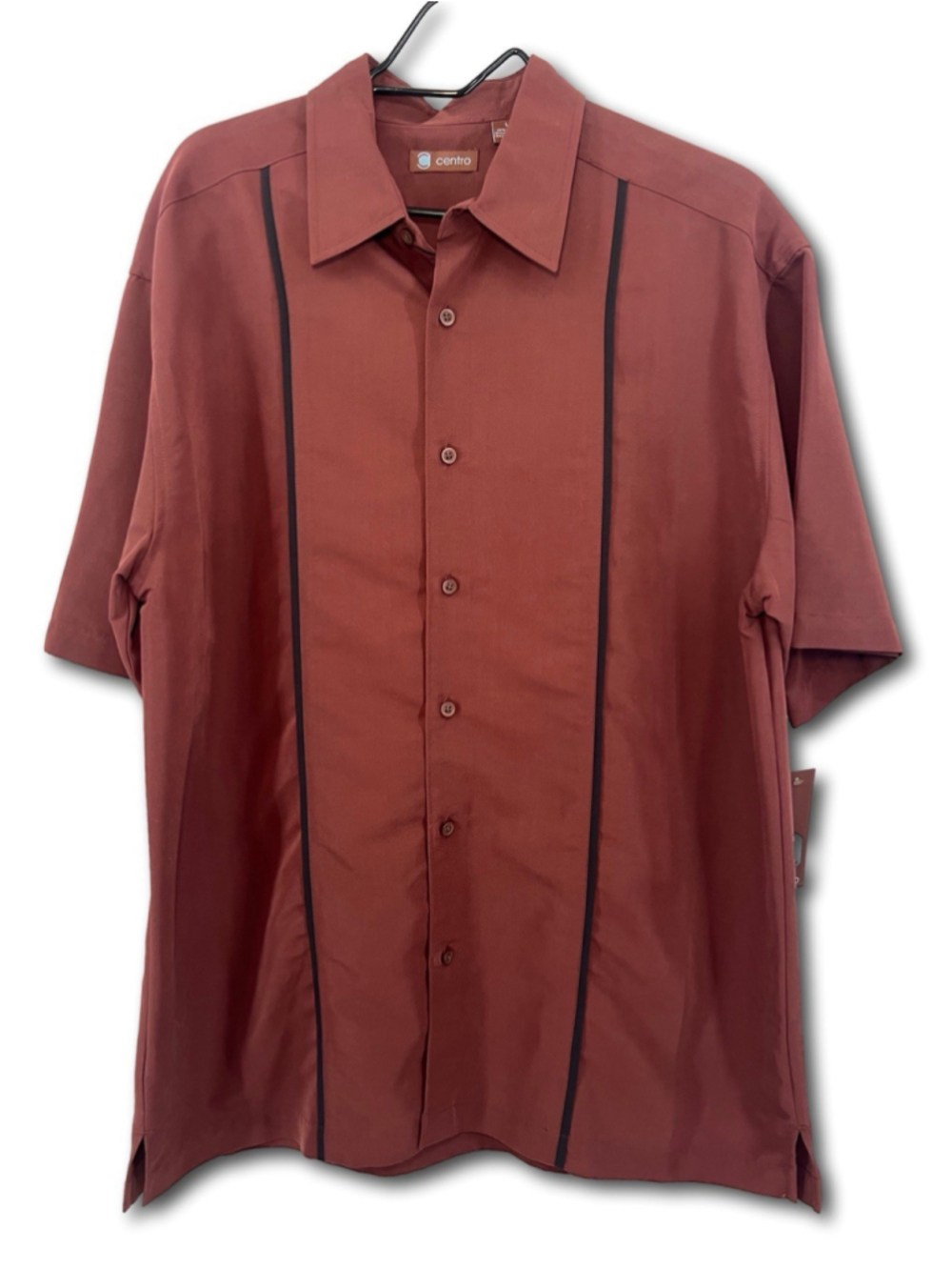 Centro Men’s Short Sleeve Shirt Button Down Size Large Chocolate Color